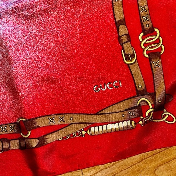 Authentic Vintage Gucci Rare Equestrian Motif GG Harness Border Silk Scarf - Picture 8 of 10
